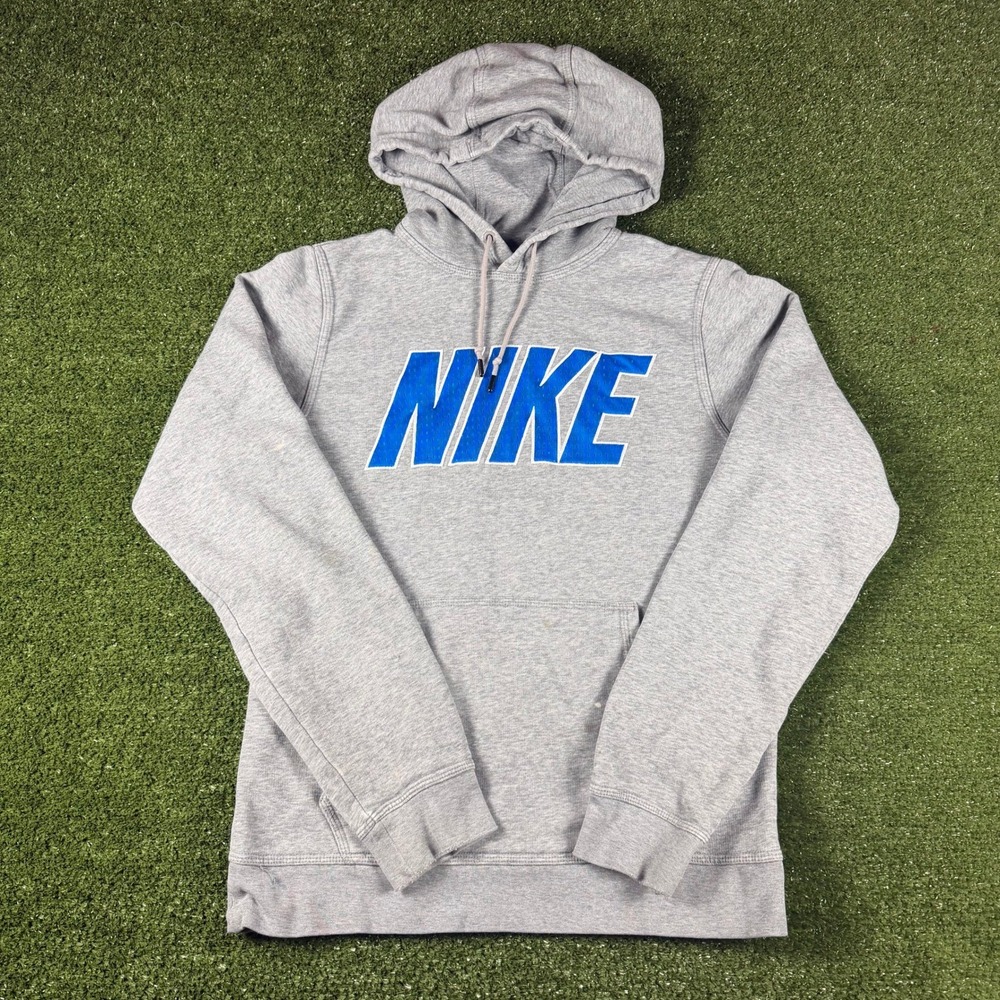 Nike Mens Gray Blue Mesh‎ Logo Pullover Hoodie Sweatshirt Small S
